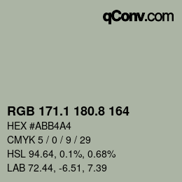 Color code: RGB 171.1 180.8 164 | qconv.com