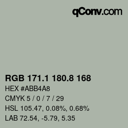 Color code: RGB 171.1 180.8 168 | qconv.com