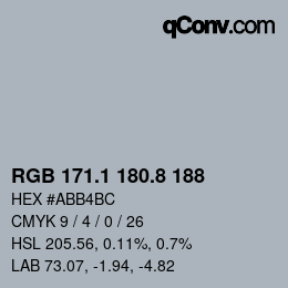 Color code: RGB 171.1 180.8 188 | qconv.com