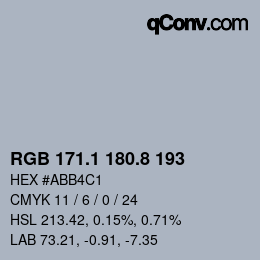 Color code: RGB 171.1 180.8 193 | qconv.com