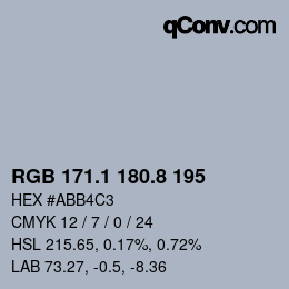 Color code: RGB 171.1 180.8 195 | qconv.com