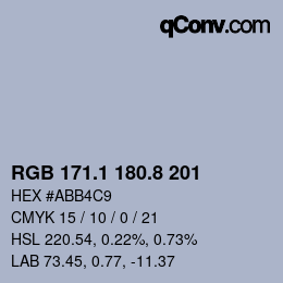 Color code: RGB 171.1 180.8 201 | qconv.com
