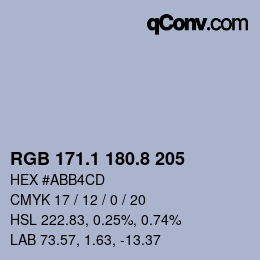 Color code: RGB 171.1 180.8 205 | qconv.com