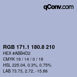 Color code: RGB 171.1 180.8 210 | qconv.com