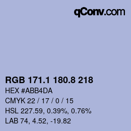 Color code: RGB 171.1 180.8 218 | qconv.com