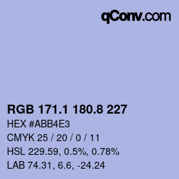 Color code: RGB 171.1 180.8 227 | qconv.com