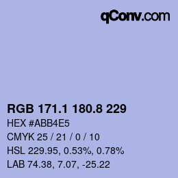 Color code: RGB 171.1 180.8 229 | qconv.com