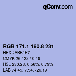 Color code: RGB 171.1 180.8 231 | qconv.com