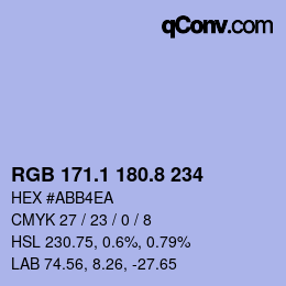 Color code: RGB 171.1 180.8 234 | qconv.com