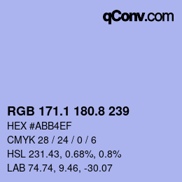 Color code: RGB 171.1 180.8 239 | qconv.com