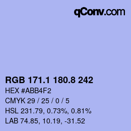 Color code: RGB 171.1 180.8 242 | qconv.com