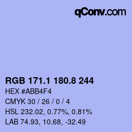 Color code: RGB 171.1 180.8 244 | qconv.com