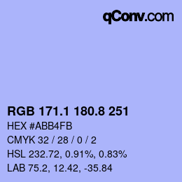 Color code: RGB 171.1 180.8 251 | qconv.com