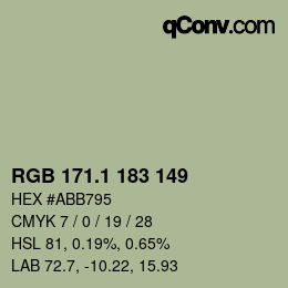 カラーコード: RGB 171.1 183 149 | qconv.com