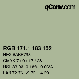 カラーコード: RGB 171.1 183 152 | qconv.com