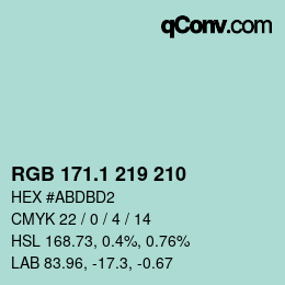 カラーコード: RGB 171.1 219 210 | qconv.com