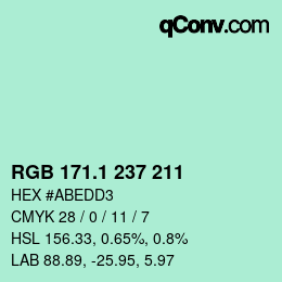Color code: RGB 171.1 237 211 | qconv.com