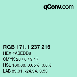 Color code: RGB 171.1 237 216 | qconv.com