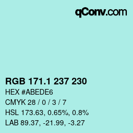 Color code: RGB 171.1 237 230 | qconv.com