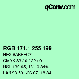 カラーコード: RGB 171.1 255 199 | qconv.com