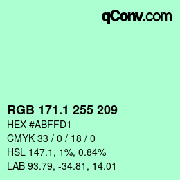 カラーコード: RGB 171.1 255 209 | qconv.com