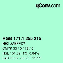 カラーコード: RGB 171.1 255 215 | qconv.com