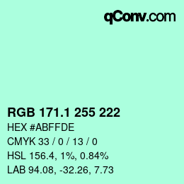 カラーコード: RGB 171.1 255 222 | qconv.com