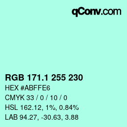 Color code: RGB 171.1 255 230 | qconv.com