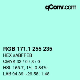Color code: RGB 171.1 255 235 | qconv.com