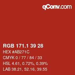 カラーコード: RGB 171.1 39 28 | qconv.com