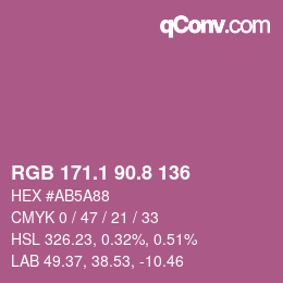 カラーコード: RGB 171.1 90.8 136 | qconv.com