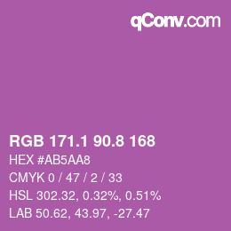 カラーコード: RGB 171.1 90.8 168 | qconv.com