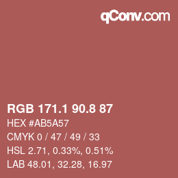 カラーコード: RGB 171.1 90.8 87 | qconv.com