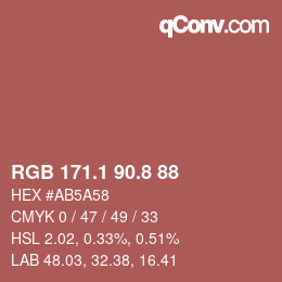 カラーコード: RGB 171.1 90.8 88 | qconv.com