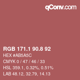 カラーコード: RGB 171.1 90.8 92 | qconv.com