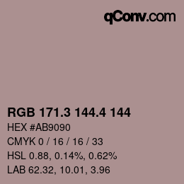 カラーコード: RGB 171.3 144.4 144 | qconv.com
