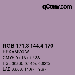 カラーコード: RGB 171.3 144.4 170 | qconv.com