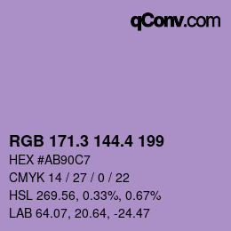 カラーコード: RGB 171.3 144.4 199 | qconv.com