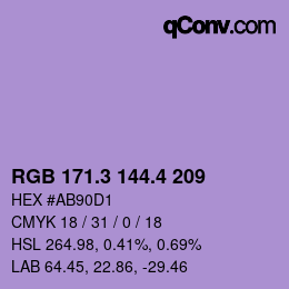 カラーコード: RGB 171.3 144.4 209 | qconv.com