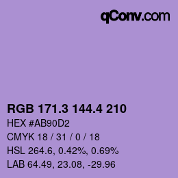 カラーコード: RGB 171.3 144.4 210 | qconv.com