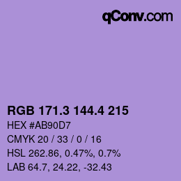 カラーコード: RGB 171.3 144.4 215 | qconv.com