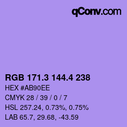 カラーコード: RGB 171.3 144.4 238 | qconv.com