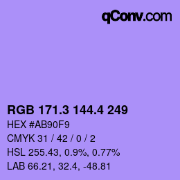 カラーコード: RGB 171.3 144.4 249 | qconv.com
