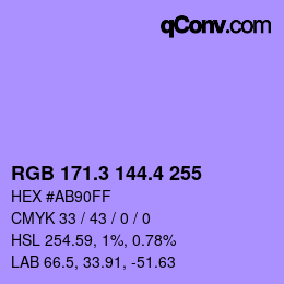 カラーコード: RGB 171.3 144.4 255 | qconv.com