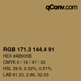 カラーコード: RGB 171.3 144.4 91 | qconv.com