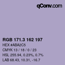 カラーコード: RGB 171.3 162 197 | qconv.com