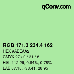 カラーコード: RGB 171.3 234.4 162 | qconv.com