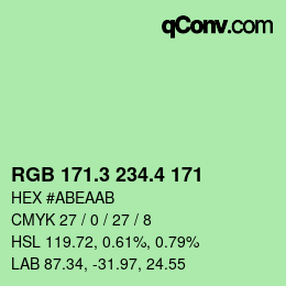 カラーコード: RGB 171.3 234.4 171 | qconv.com