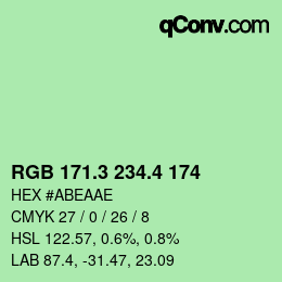 カラーコード: RGB 171.3 234.4 174 | qconv.com