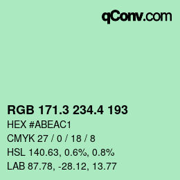 カラーコード: RGB 171.3 234.4 193 | qconv.com